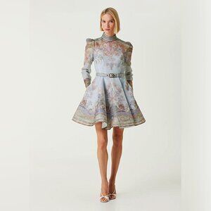 Zimmermann Eden Belted Long Sleeve Linen & Silk Minidress